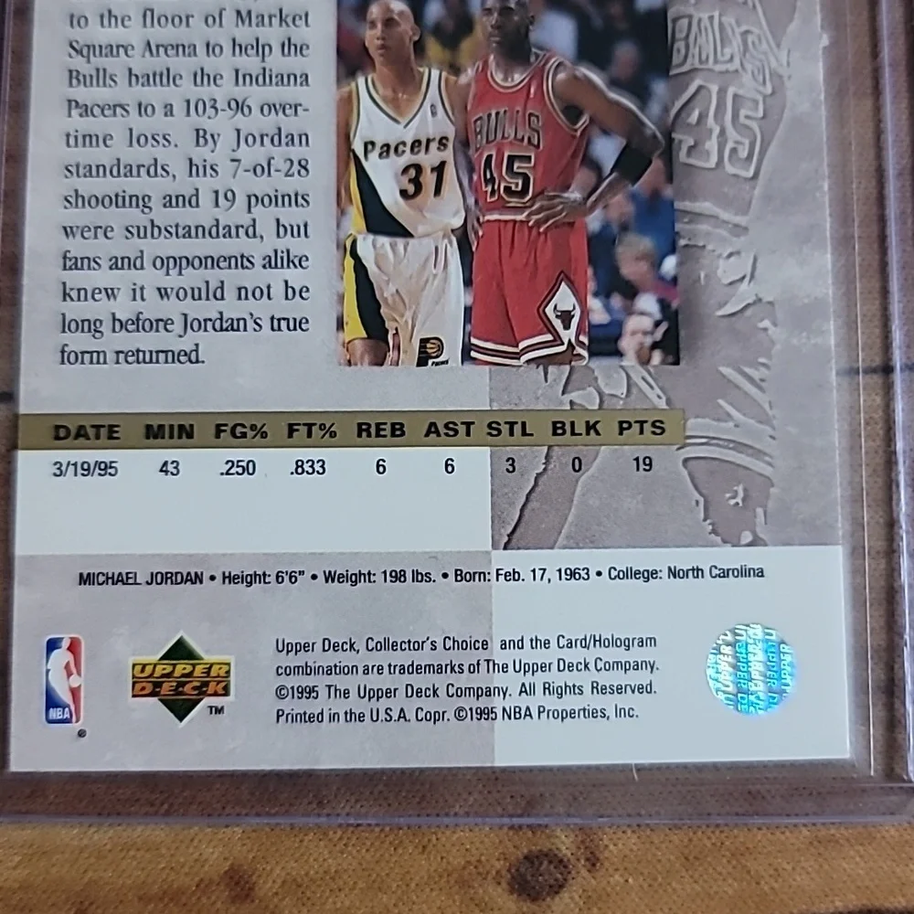 Upper Deck Collector's Choice Michael Jordan No 45 Chicago Bulls Guard Mint Card